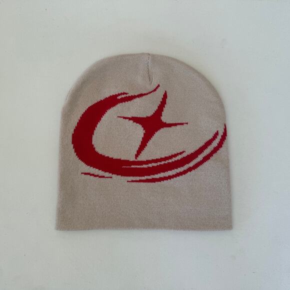 grunge gothic punk tan & red star beanie - Picture 1 of 6